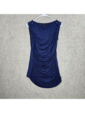Ann Taylor Womens Navy Sleeveless Drape Detail Tunic Top Size Medium Rayon Blend